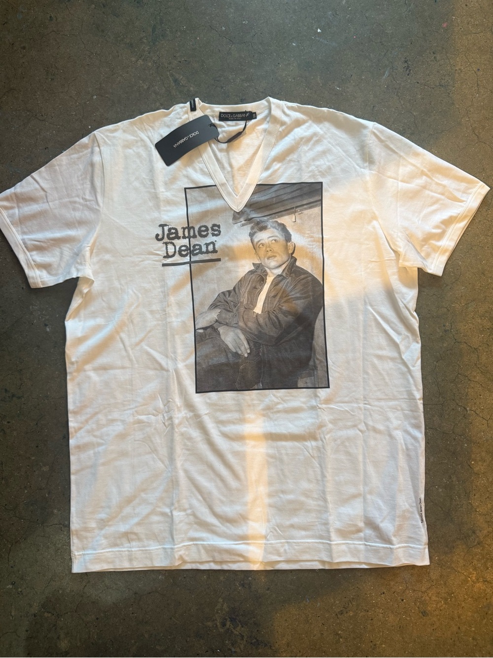 NWT Dolce & Gabbana White James Dean Graphic V-Neck Tee
